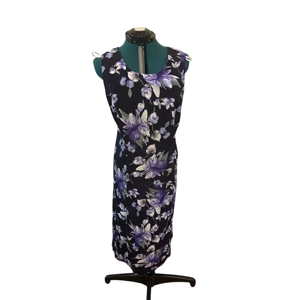 Expressions Womens Dress‎ 20W Black Floral Sheath Sleeveless Midi Career Office